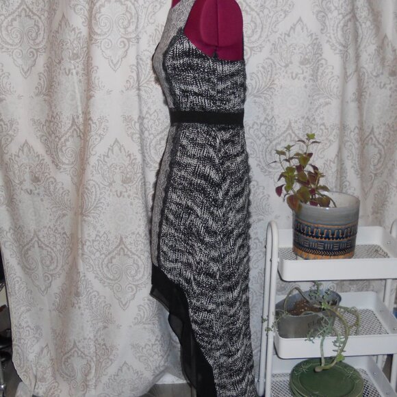 BCBG Maxazria 2 Black/White Sleeveless Maxi Dress Hi Low Mixed Patterns - Picture 3 of 8